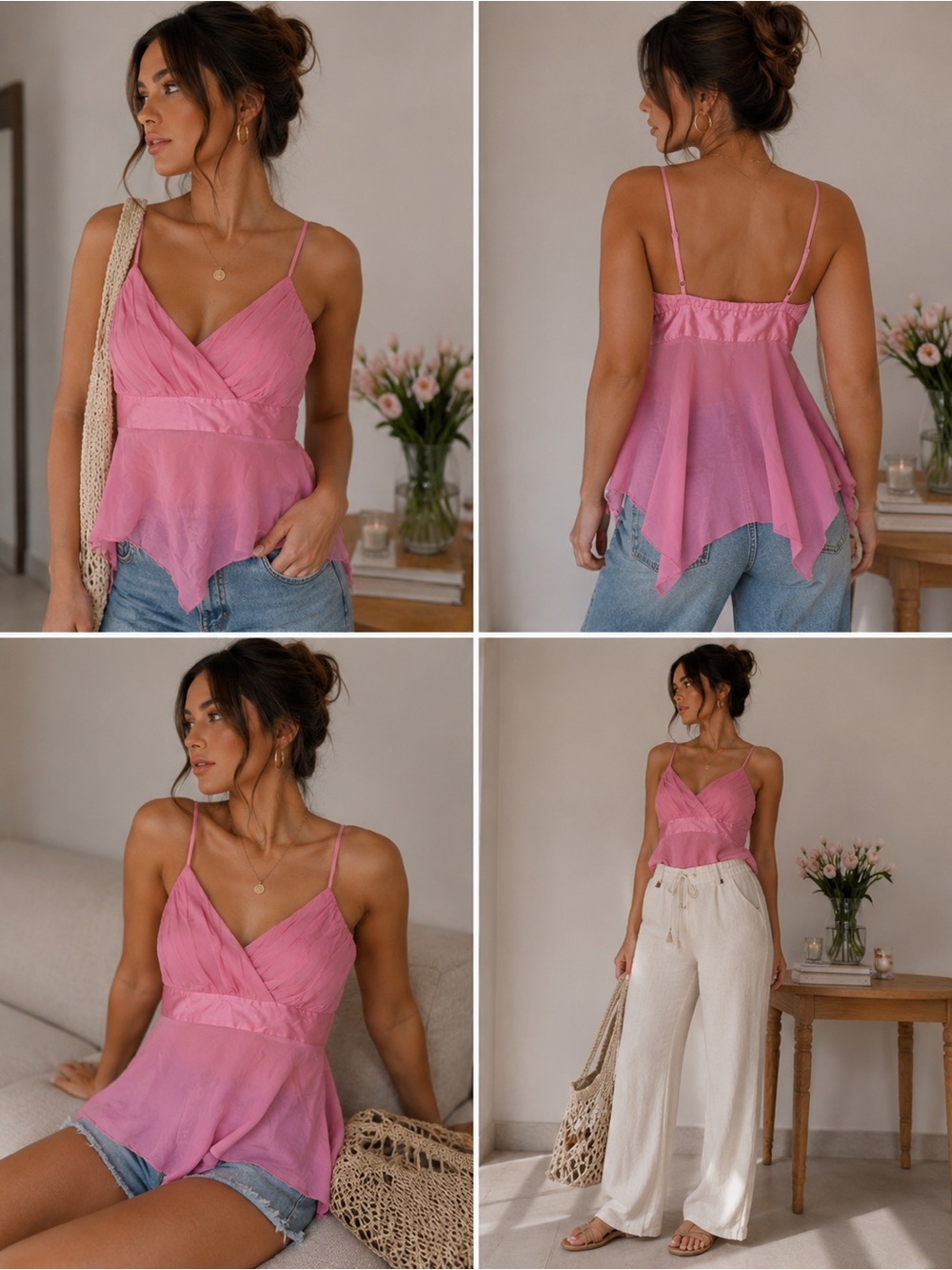 Vintage Y2K Silk Spencer Jeremy Pink Asymmetrical Tank Top
